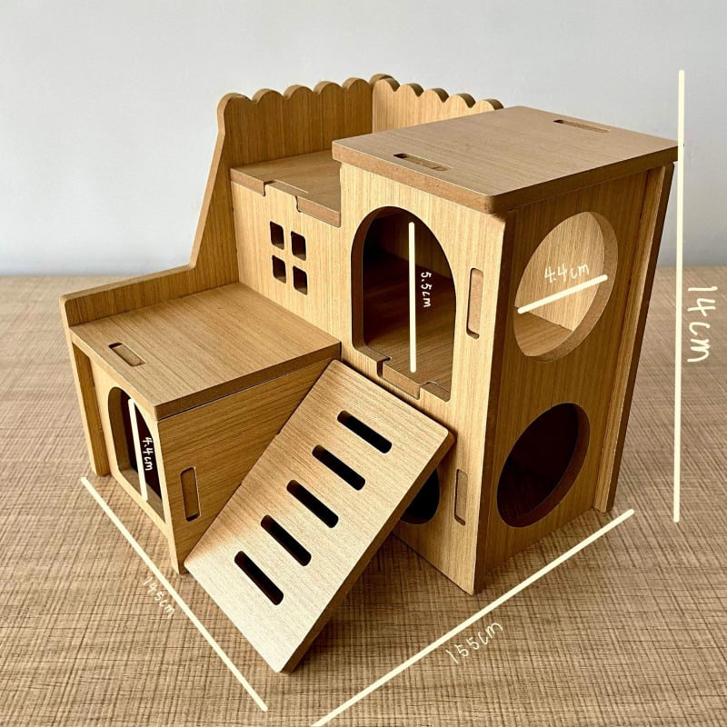 Kisállat: multifunkcionális kétemeletes fa ház-vila – teljes készlet hörcsögnek (Anyag: Fa; Import: Nem; Márka: Egyéb; Alkalmazható objektumok: hörcsög)