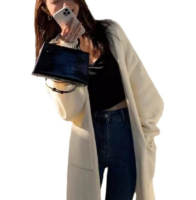 Ženski kašmirski kardigan, 95% kašmir, nad koljeno, široki kroj, street hipster stil, jesen 2024