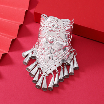 Щипка за коса с пискюли в етно стил, сплавна основа, капковидна форма, електроплатирана, за сватби