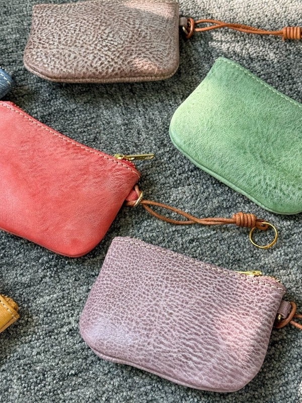 Novčanik za kovanice od prave kože, Top-Grain koža, jednobojni uzorak, 1 presavijanje, unisex, međunarodni stil