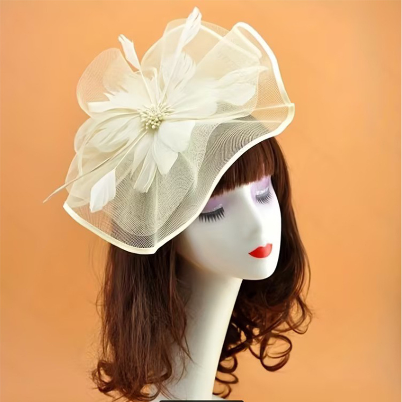 Dodatak za glavu — Vintage pero cvijet, dvostruki sloj, ženski stil (Pero; Vintage; oblik cvijeta; dvostruki sloj; pogodno za vjenčanje i festival)