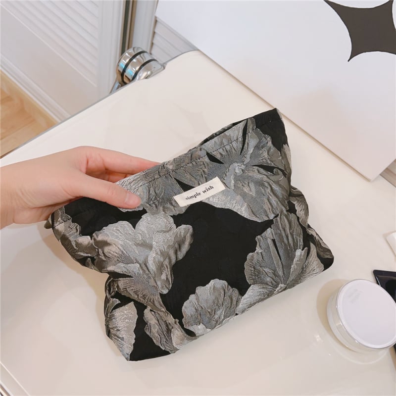 Τσαντάκι μακιγιάζ από Jacquard καμβά, αστικός μίνιμαλιστικός στυλ, οριζόντιο τετράγωνο σχήμα, φερμουάρ ανοίγματος, επένδυση από καμβά