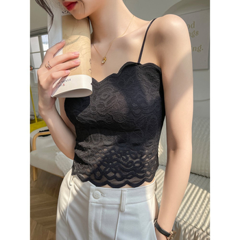 Čipkasta camisola bez naramenica s tankim oblikovanim košaricama, prozračan stražnji dio, najlon čipka