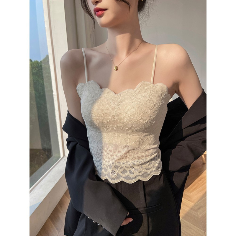 Čipkasta camisola bez naramenica s tankim oblikovanim košaricama, prozračan stražnji dio, najlon čipka