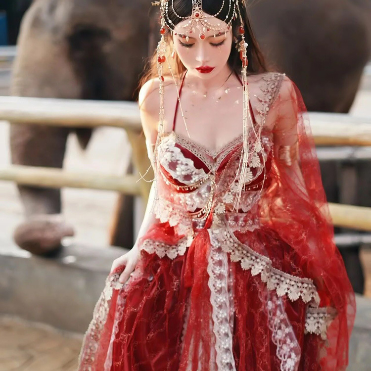 Plašt za folklorni ples, Chenille–Spandex tkanina, unisex, inspiriran Dunhuangom s Han elementima, za putnu fotografiju, proljeće 2024