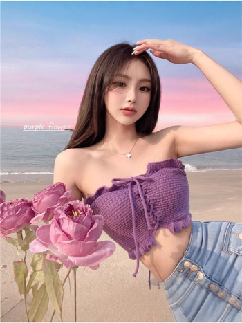 Tube топ за жени - без презрамки, геометричен принт, вискоза (50-70%), тясна кройка, много къс модел (≤40 см) - лято 2025