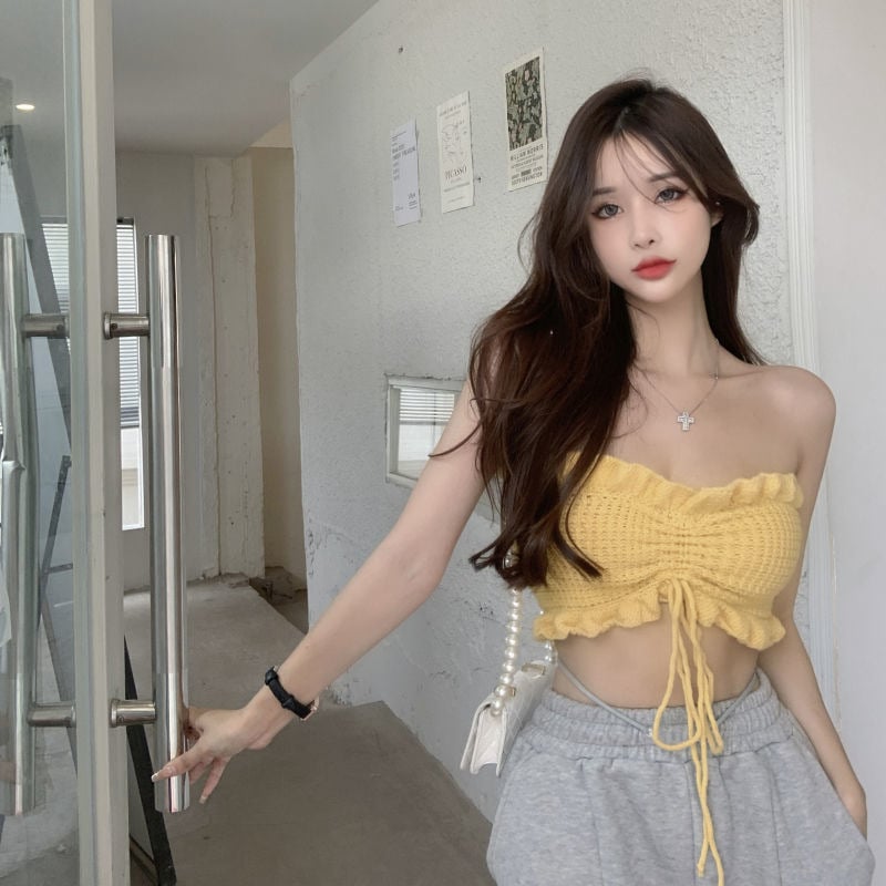 Tube топ за жени - без презрамки, геометричен принт, вискоза (50-70%), тясна кройка, много къс модел (≤40 см) - лято 2025