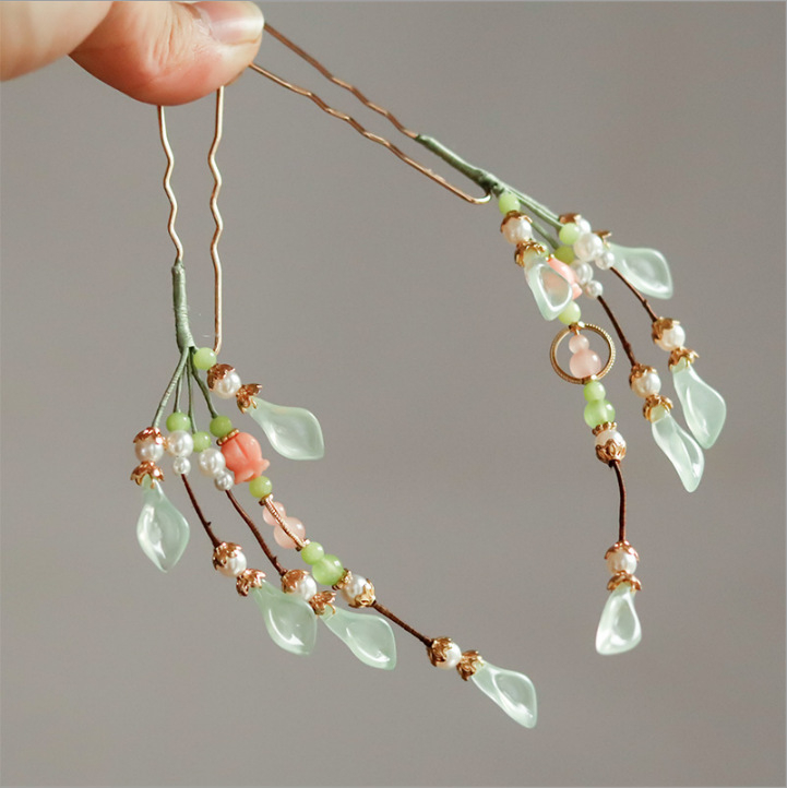 Стъклена шипка за коса с мотив цветя, античен стил, произход Джинан, лято 2024 г.