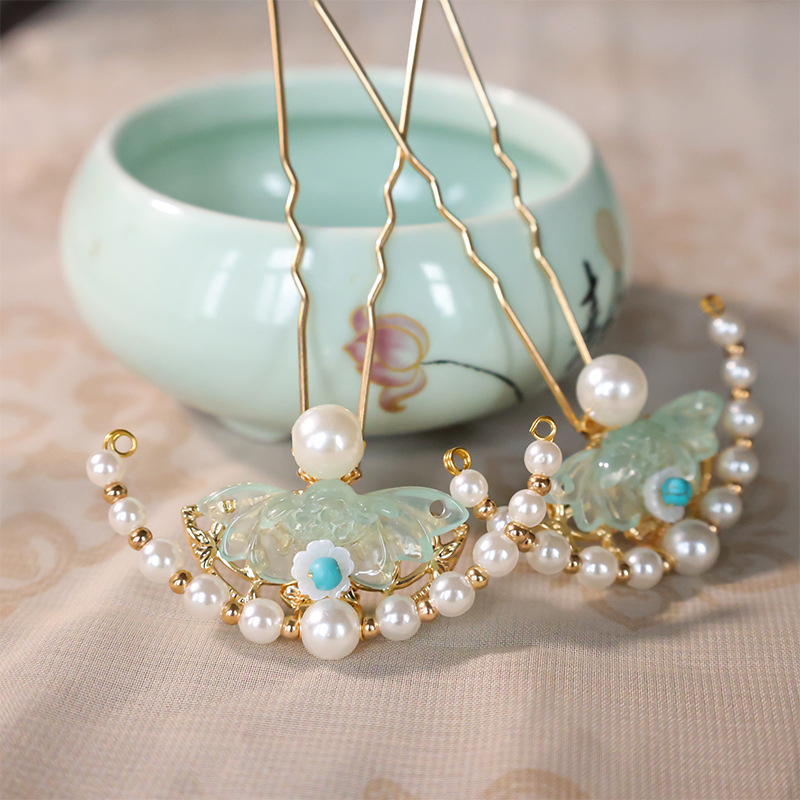 Стъклена шипка за коса с мотив цветя, античен стил, произход Джинан, лято 2024 г.