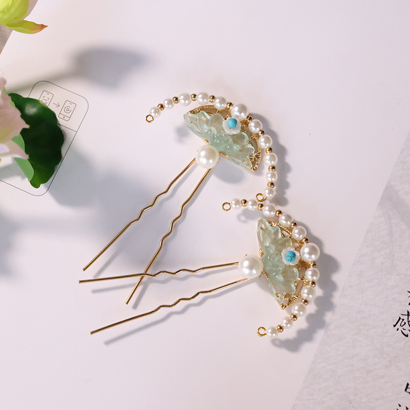 Стъклена шипка за коса с мотив цветя, античен стил, произход Джинан, лято 2024 г.