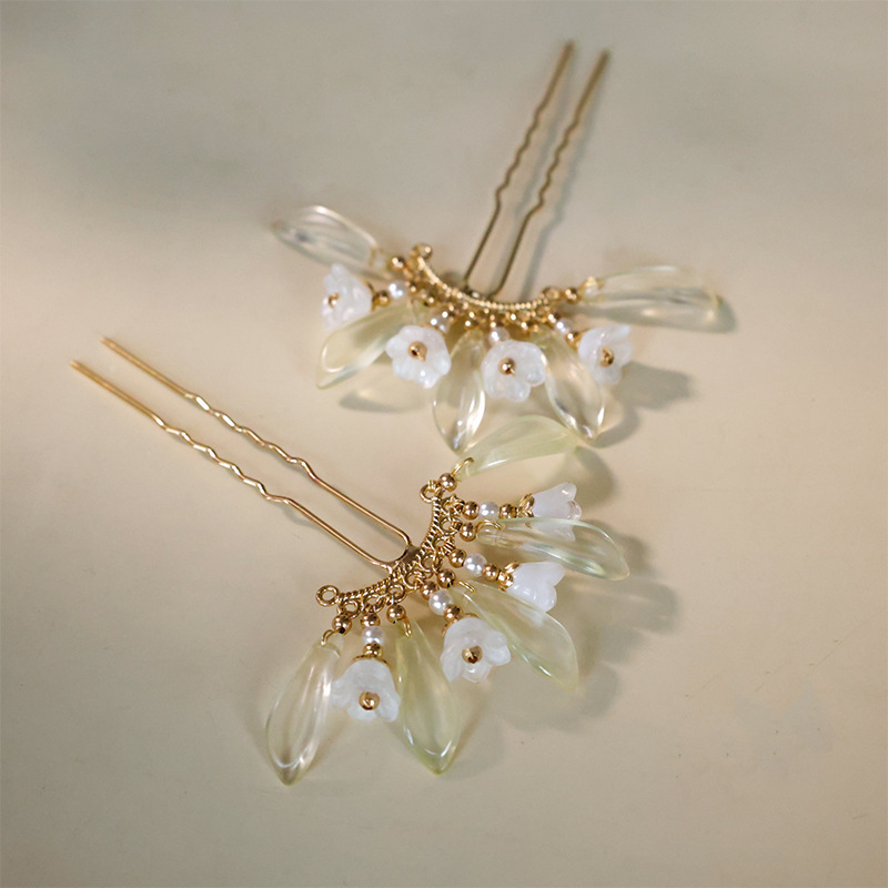 Стъклена шипка за коса с мотив цветя, античен стил, произход Джинан, лято 2024 г.