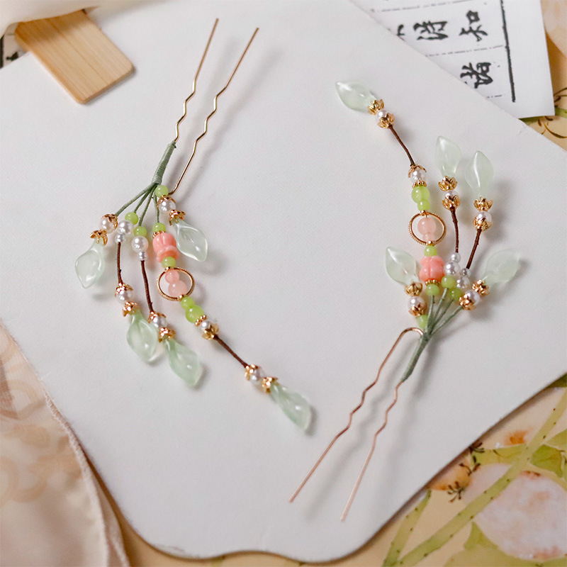 Стъклена шипка за коса с мотив цветя, античен стил, произход Джинан, лято 2024 г.