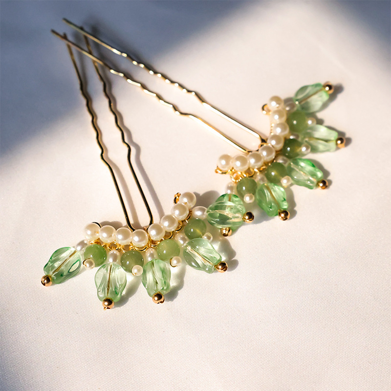 Стъклена шипка за коса с мотив цветя, античен стил, произход Джинан, лято 2024 г.