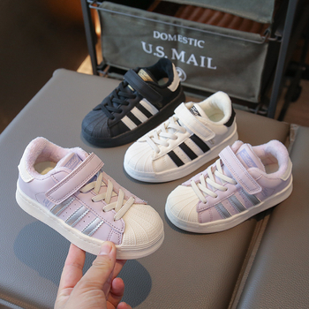 Dječje sportske cipele s shell toe, fleece podstava, gumena đon, Velcro zatvarač, unisex – jesen-zima