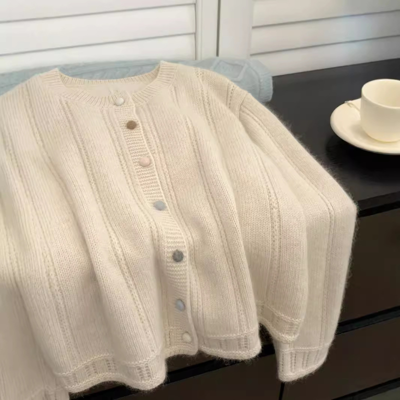 Cardigan, gradski stil, mrežasti materijal, duge rukave, bez ovratnika, jesen 2023