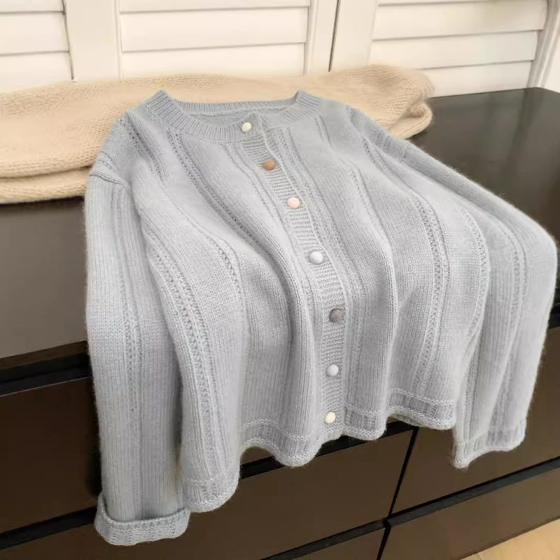 Cardigan, gradski stil, mrežasti materijal, duge rukave, bez ovratnika, jesen 2023