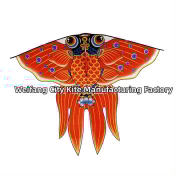 Τρίγωνος χαρταετός με σχέδιο φουσκωμένου χρυσόψαρου τεσσάρων φτερών, χειροποίητος, πολυεστέρας, σκελετός από ίνες γυαλιού