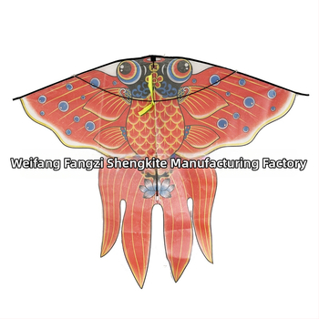 Τρίγωνος χαρταετός με σχέδιο φουσκωμένου χρυσόψαρου τεσσάρων φτερών, χειροποίητος, πολυεστέρας, σκελετός από ίνες γυαλιού