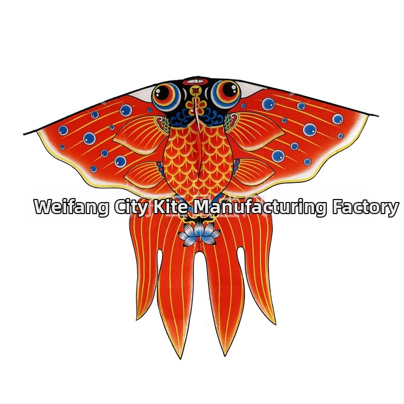 Τρίγωνος χαρταετός με σχέδιο φουσκωμένου χρυσόψαρου τεσσάρων φτερών, χειροποίητος, πολυεστέρας, σκελετός από ίνες γυαλιού