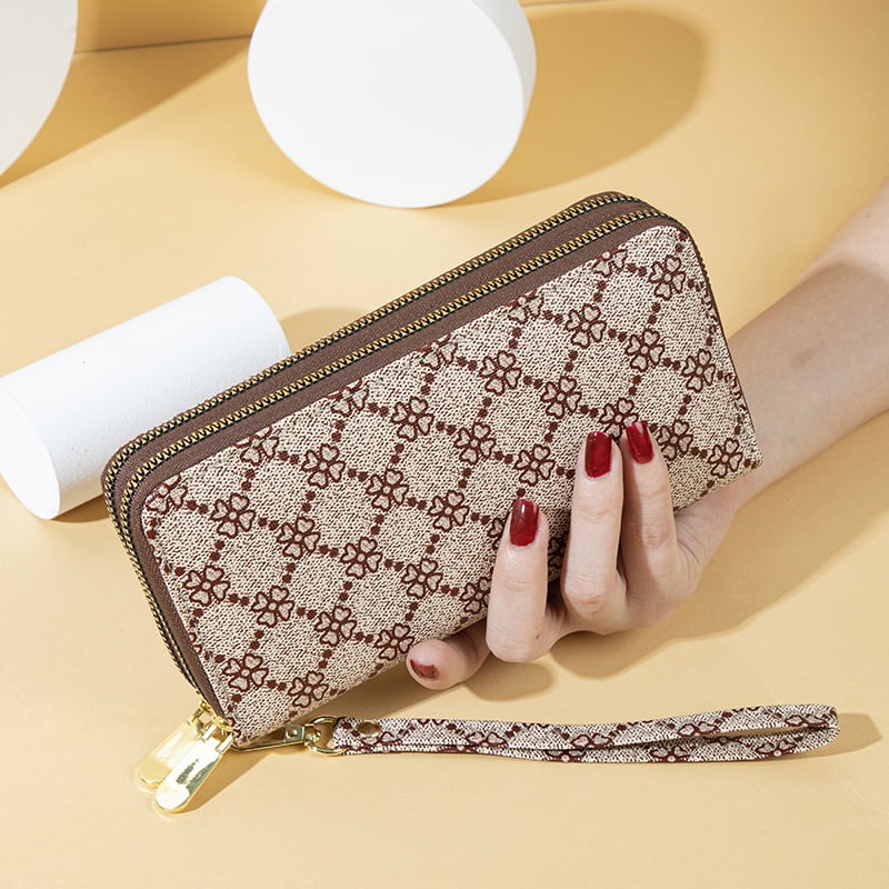 Clutch torba s tiskom četverolistne djeteline, velika kapaciteta, dvostruki zatvarači (PU koža; Bloomlane; poliester podstava)