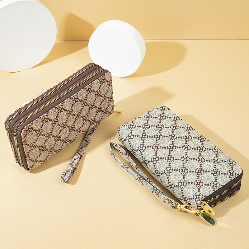 Clutch torba s tiskom četverolistne djeteline, velika kapaciteta, dvostruki zatvarači (PU koža; Bloomlane; poliester podstava)