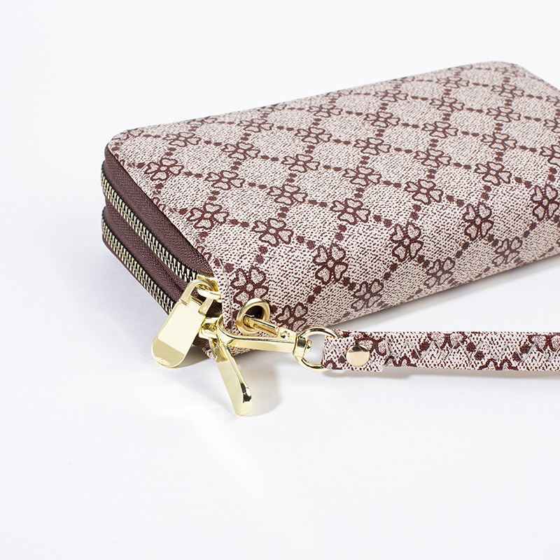 Clutch torba s tiskom četverolistne djeteline, velika kapaciteta, dvostruki zatvarači (PU koža; Bloomlane; poliester podstava)