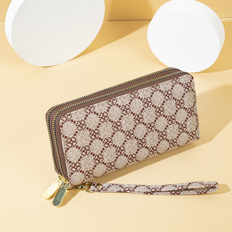 Clutch torba s tiskom četverolistne djeteline, velika kapaciteta, dvostruki zatvarači (PU koža; Bloomlane; poliester podstava)