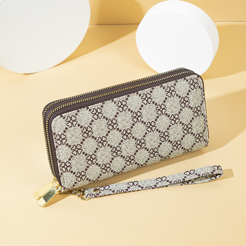 Clutch torba s tiskom četverolistne djeteline, velika kapaciteta, dvostruki zatvarači (PU koža; Bloomlane; poliester podstava)