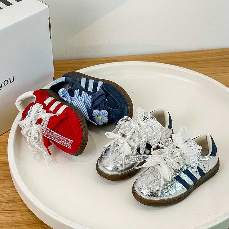 Dječje tenisice za djevojčice, jesen 2025, prozračne s mekim potplatom, niski gornji dio, vezice sprijeda i mašna