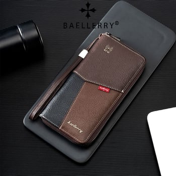 Baellerry ανδρικό μακρύ πορτοφόλι PU δέρματος με RFID προστασία από απάτη, αδιάβροχο, φερμουάρ, πολλαπλά τσεπιά για κάρτες