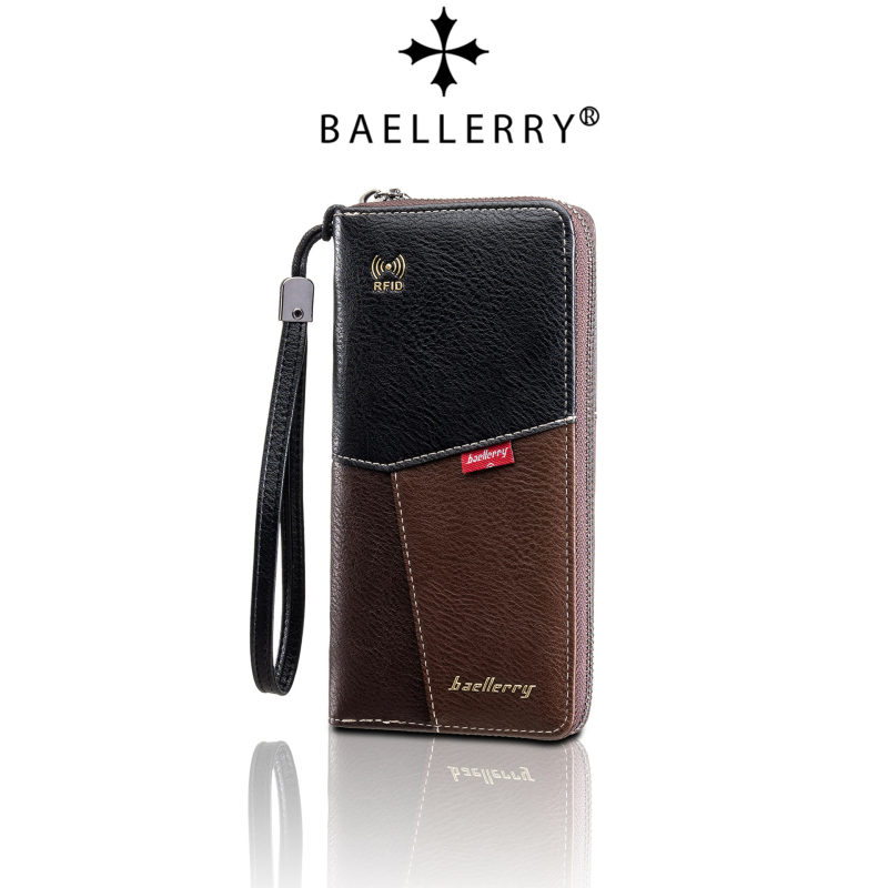 Baellerry ανδρικό μακρύ πορτοφόλι PU δέρματος με RFID προστασία από απάτη, αδιάβροχο, φερμουάρ, πολλαπλά τσεπιά για κάρτες