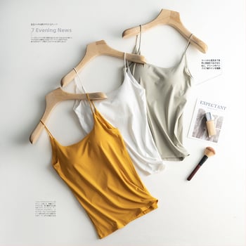 Дамска камизола без гръб със Sling презрамки и вградена подплата за бюст, едноцветна тъкан памук-вискоза
