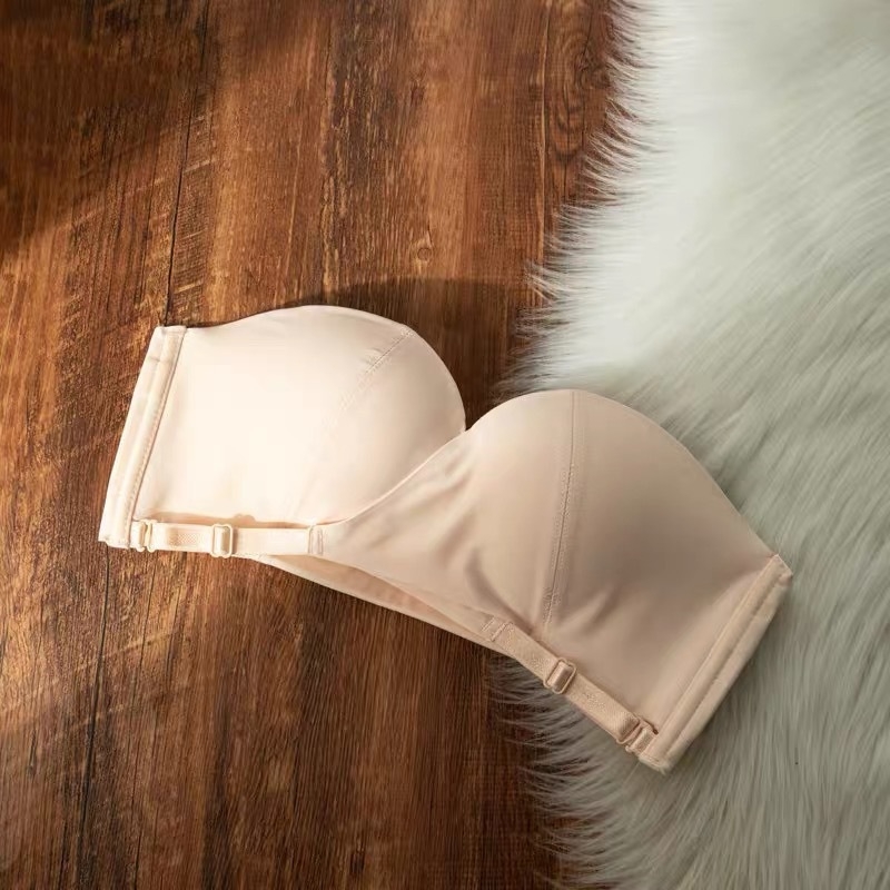 Bezramienkový, bezšvový podprsenka pre ženy, push-up pre malé prsia, odnímateľné dvojité ramienka, zadné štyri rady háčikov, Modal látka