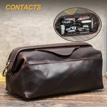 Мъжка кожена клъч чанта с RFID защита и Airtag съвместимост, водоустойчива (истинска кожа; първи слой кожа; RFID защита; Airtag съвместимост; водоустойчивост)