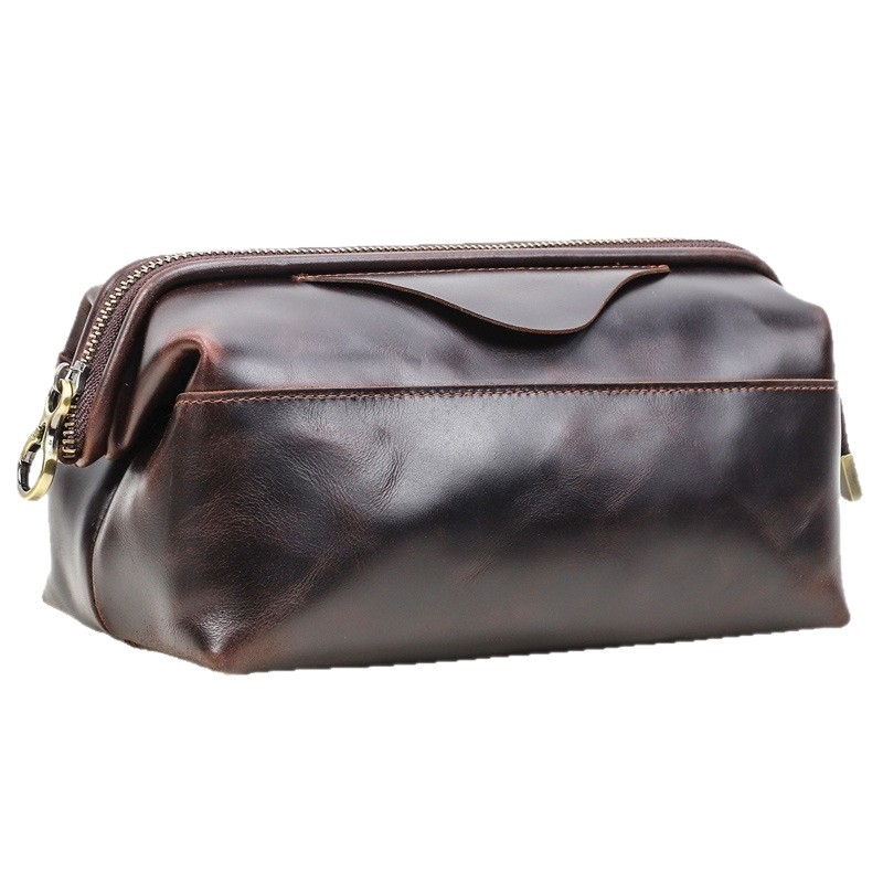 Мъжка кожена клъч чанта с RFID защита и Airtag съвместимост, водоустойчива (истинска кожа; първи слой кожа; RFID защита; Airtag съвместимост; водоустойчивост)