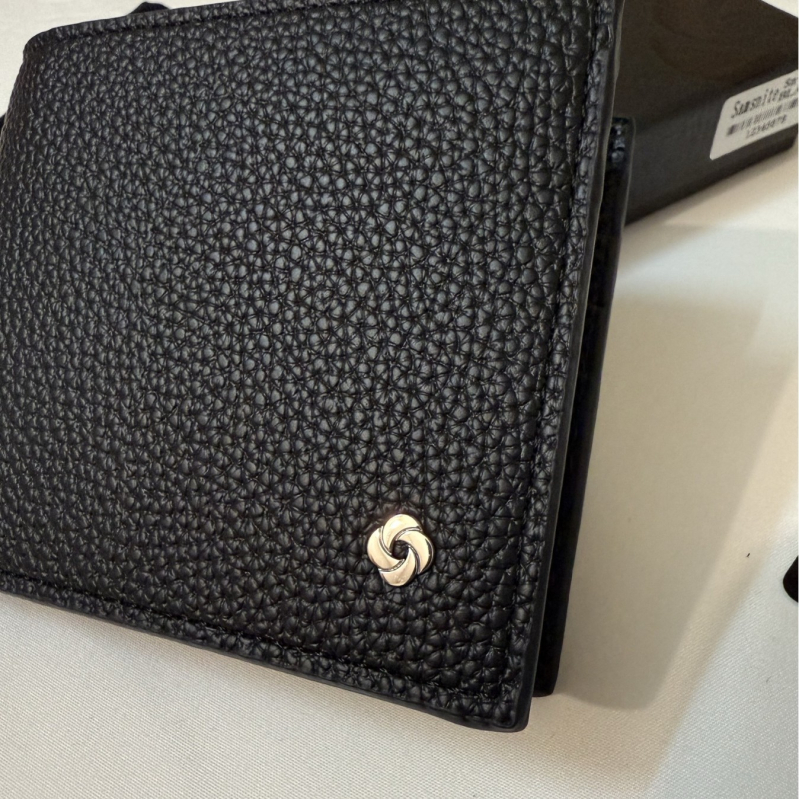 Muški kratki novčanik s karticom i ID džepom, PU koža, liči uzorak, prozračan, ultra lagan, stil: kratki novčanik, proljeće 2025