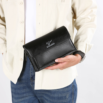 Férfi PU bőr clutch táska, üzleti utazási stílus, nagy kapacitású, csuklópánttal, vízálló és kopásálló, belső poliészter bélés