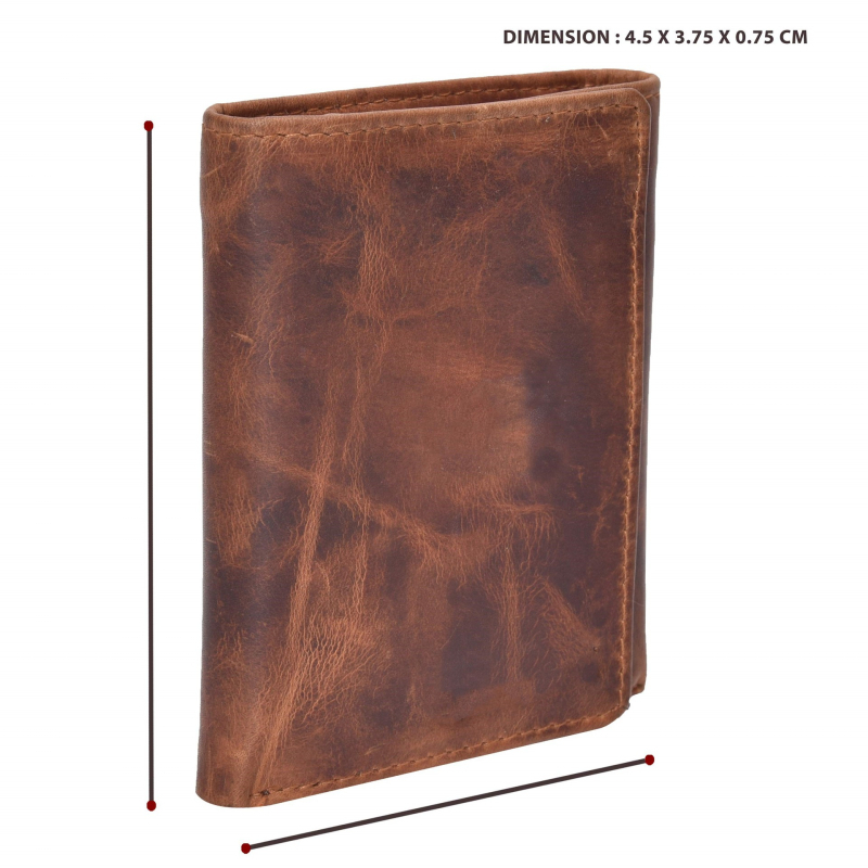 Portofel masculin tri-fold din piele naturală, fereastră transparentă pentru acte, primul strat de piele de vițel, respirabil, ultraușor, pentru utilizare zilnică