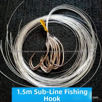 Морска риболовна кука, ръчно завързана, нейлонов лидер, единична кука, бодлива, наклонено устие