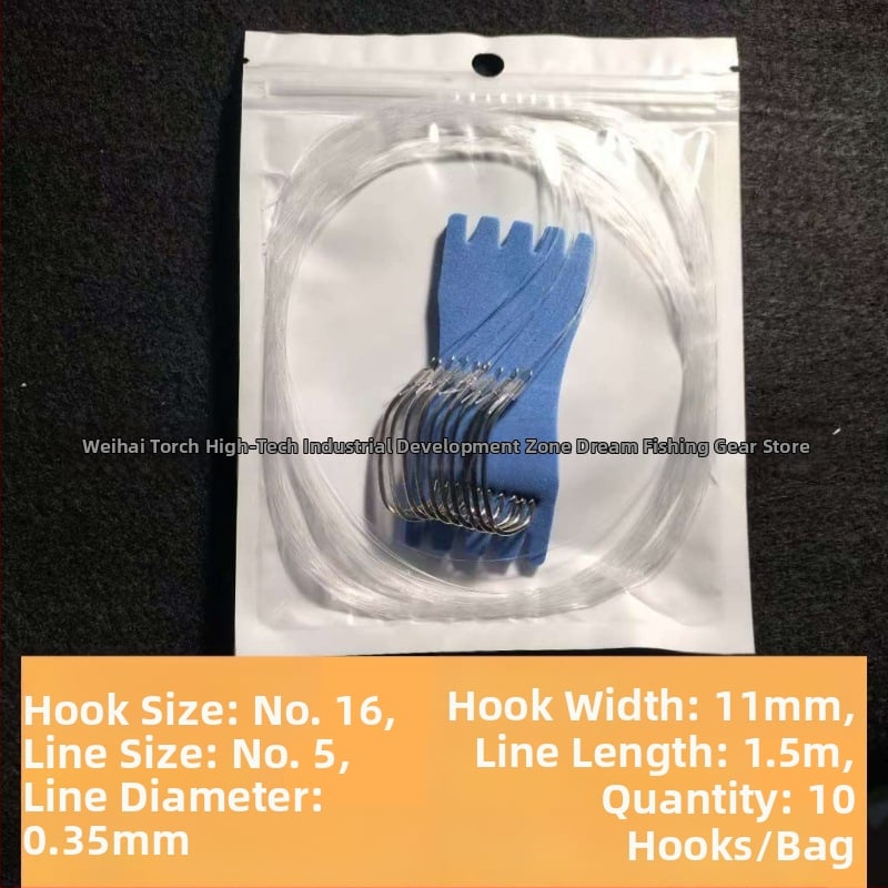 Морска риболовна кука, ръчно завързана, нейлонов лидер, единична кука, бодлива, наклонено устие