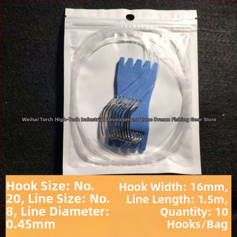 Морска риболовна кука, ръчно завързана, нейлонов лидер, единична кука, бодлива, наклонено устие