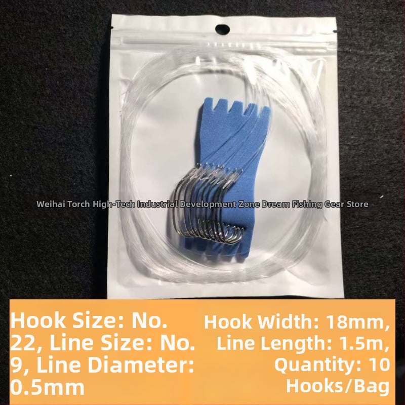 Морска риболовна кука, ръчно завързана, нейлонов лидер, единична кука, бодлива, наклонено устие