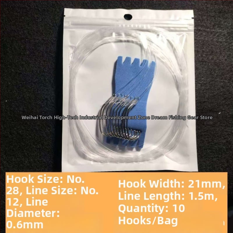 Морска риболовна кука, ръчно завързана, нейлонов лидер, единична кука, бодлива, наклонено устие