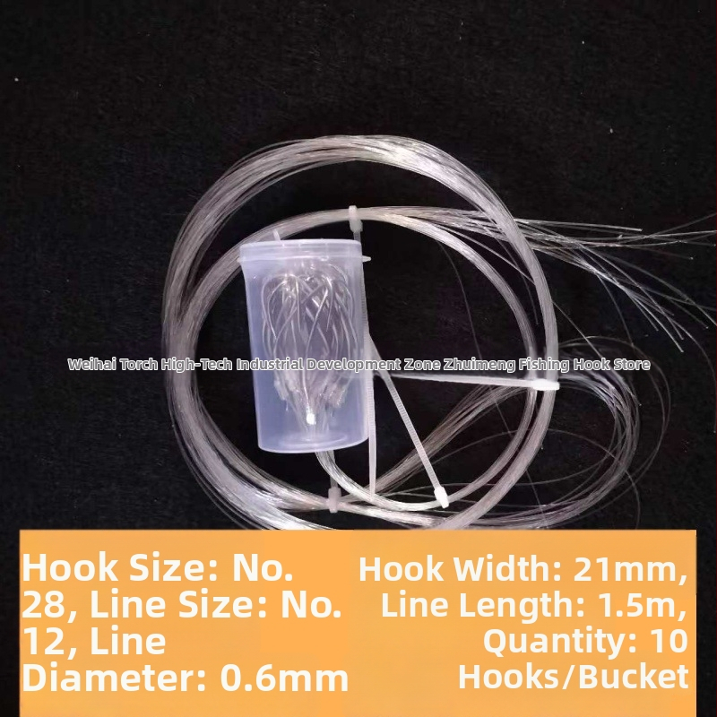 Морска риболовна кука, ръчно завързана, нейлонов лидер, единична кука, бодлива, наклонено устие