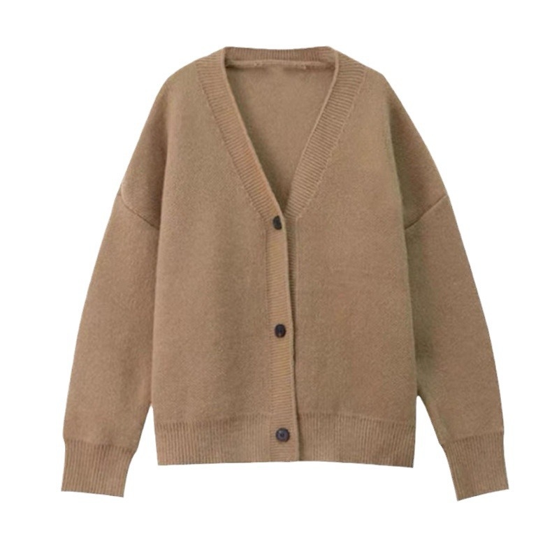 Női kötött kardigán V-nyakkal, laza szabás, cashmere-keverék nylon/acril, hosszú ujjak, zárás egy gombbal, ősz 2024