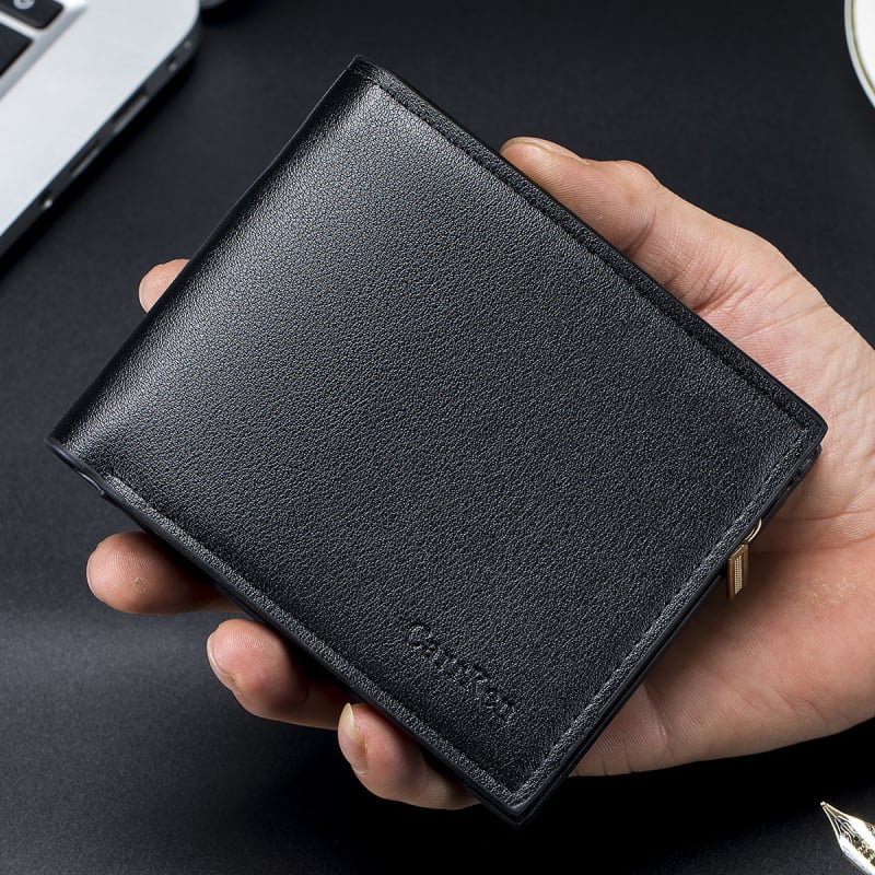 Portofel mic pentru bărbați, cu țesătură gravată, PU, slot SIM, mai multe buzunare pentru carduri, fermoar cu trei segmente