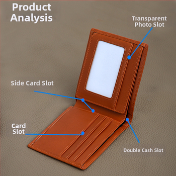 Portofel Mi'an pentru bărbați, din piele naturală, tri-fold, piele de vită de primă clasă, ultra-ușor cu extensie, mare capacitate