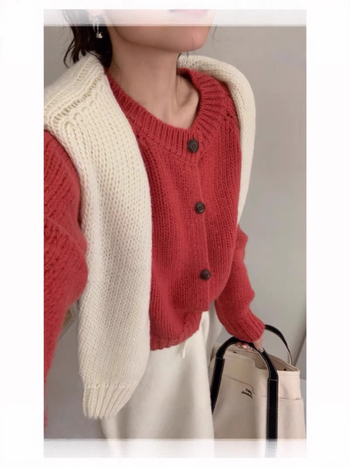 Кардиган за жена, вълна 95%+, свободна кройка, реглан ръкав, кръгла яка