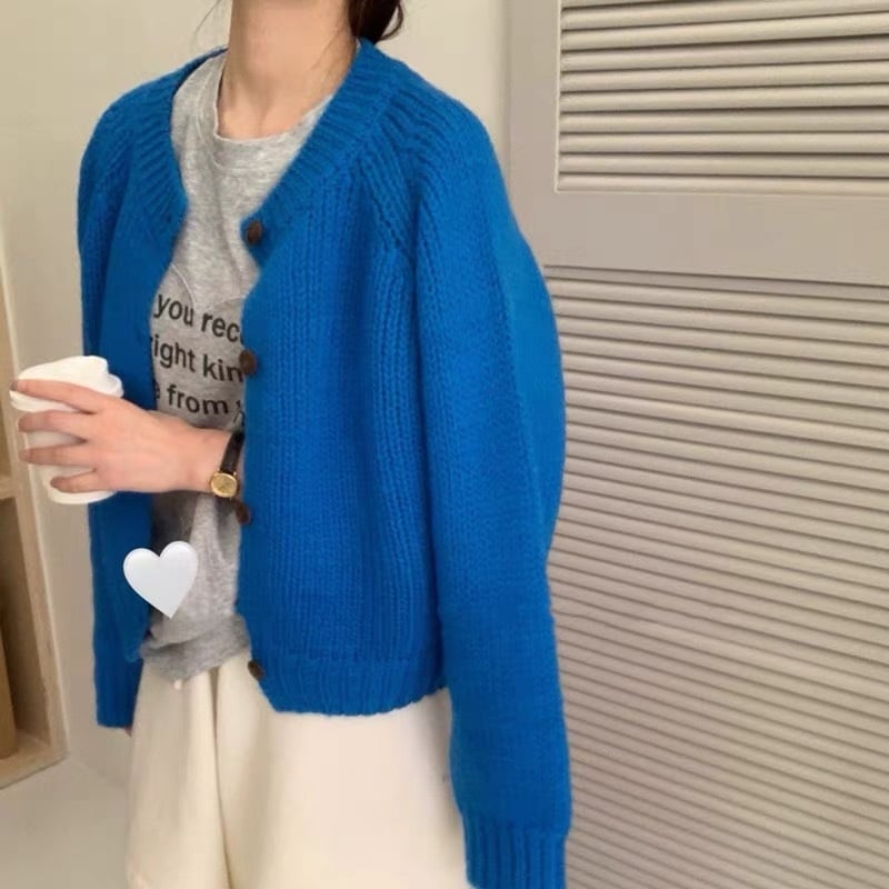 Кардиган за жена, вълна 95%+, свободна кройка, реглан ръкав, кръгла яка