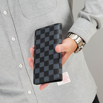 Portofel masculin lung din piele PU, model 3058, imprimeu geometric, brand BAZU, căptușeală din piele